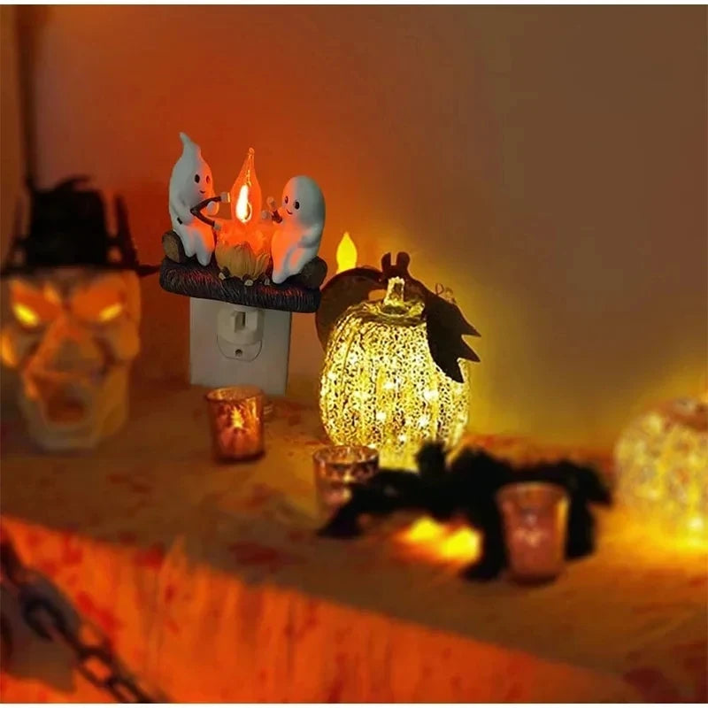 Flashing Night Lights Ghosts Grill Lamp Holders Halloween Table Decorations Festive Vibes Spooky and Funny with EU US Plugs