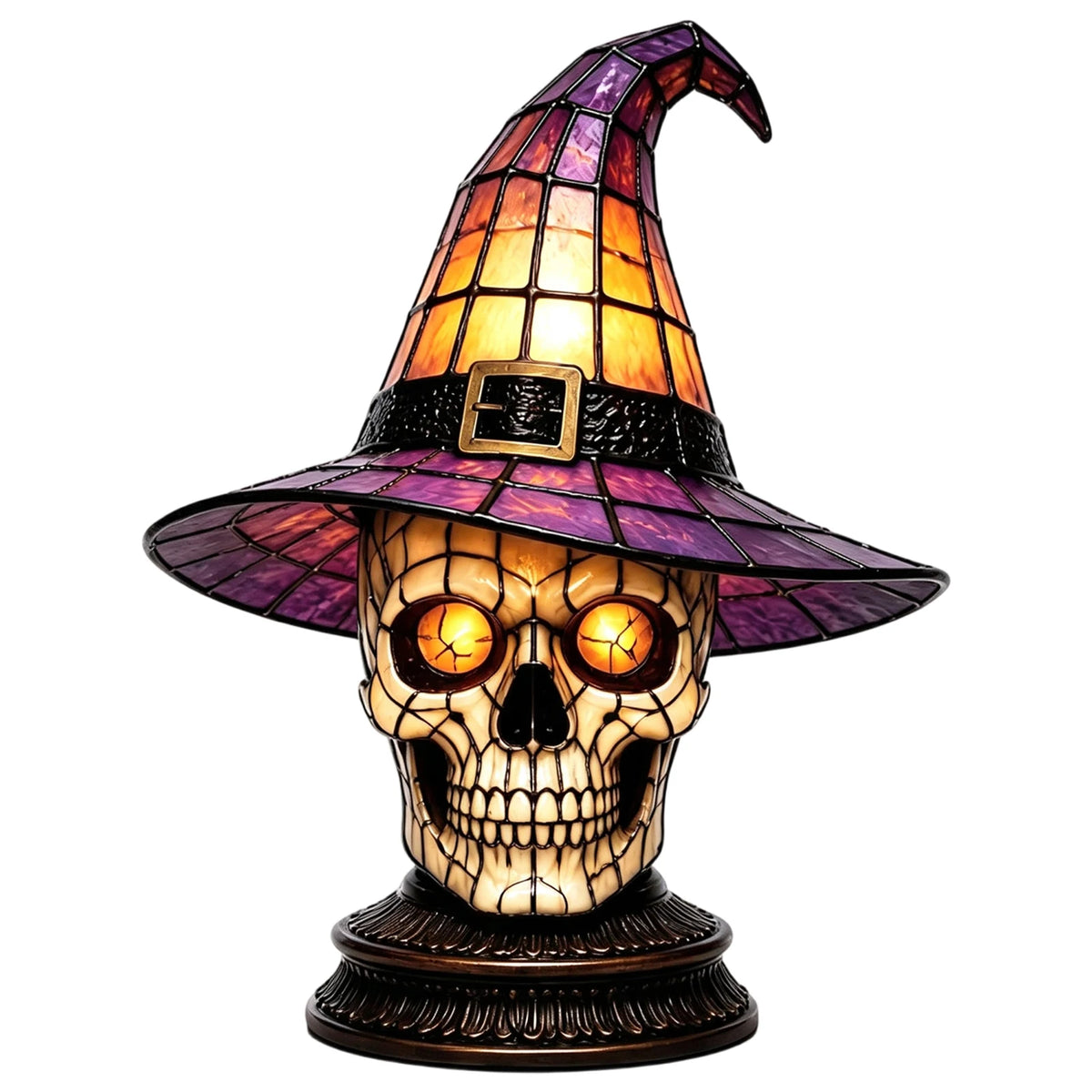 Gothic Witch Hat Lamp Resin Stained Glass Pumpkin Lamp USB Powered Skull & Ghost Stained Glass Table Lamps Halloween Decorations