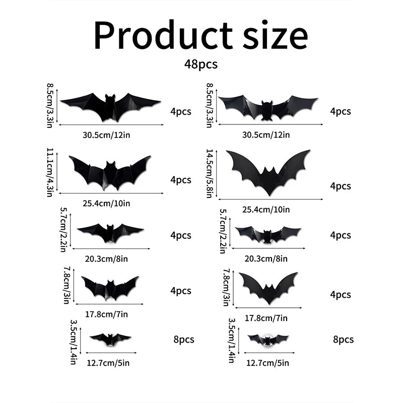 Halloween 3D Bat Wall Sticker Light Up Glowing Flashing Bat Decal Spooky Party Window Room Home Decoration Easy Setup Decor