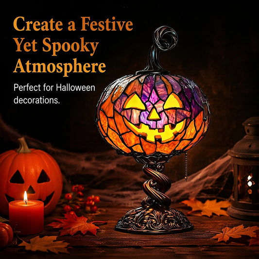 Gothic Witch Hat Lamp Resin Stained Glass Pumpkin Lamp USB Powered Skull & Ghost Stained Glass Table Lamps Halloween Decorations