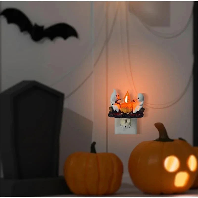 Flashing Night Lights Ghosts Grill Lamp Holders Halloween Table Decorations Festive Vibes Spooky and Funny with EU US Plugs